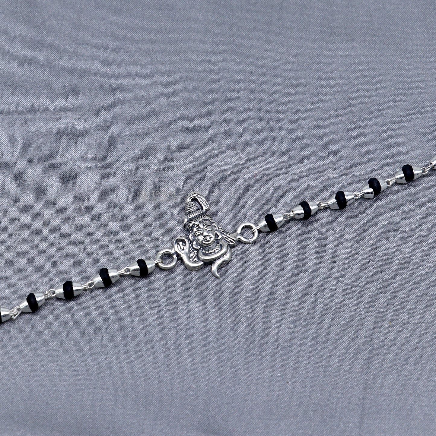 925 sterling silver handmade Lord shiva holy basil rosary beads  Rakhi bracelet, black Tulsi beaded bracelet rk392