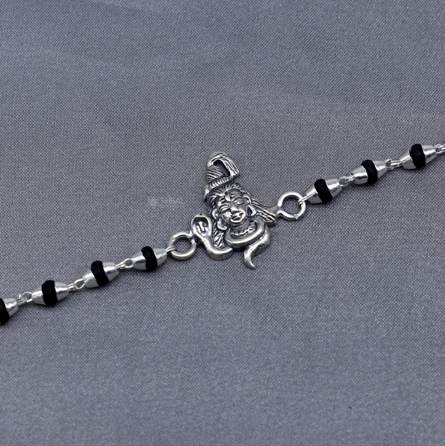 925 sterling silver handmade Lord shiva holy basil rosary beads  Rakhi bracelet, black Tulsi beaded bracelet rk392