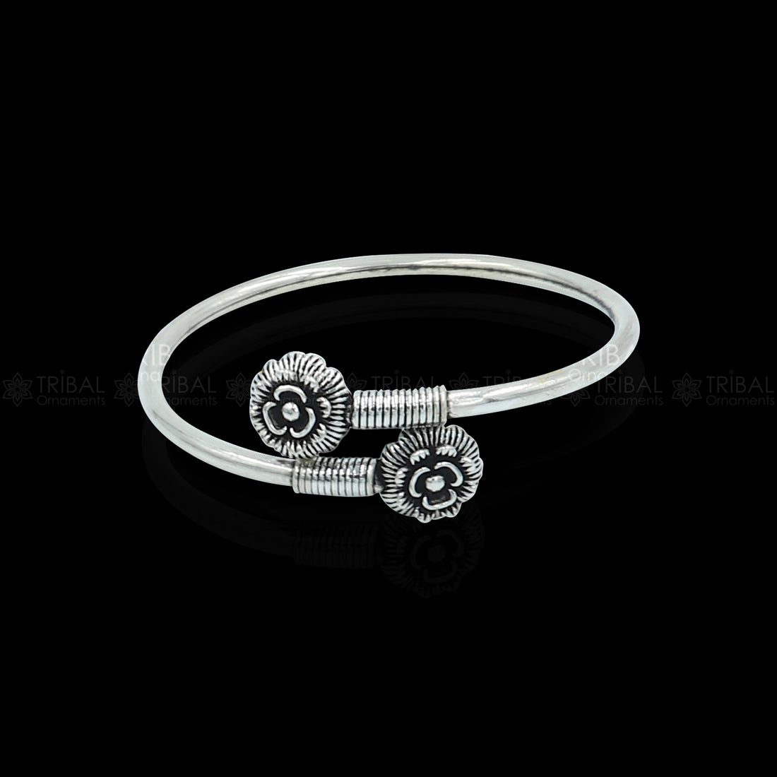 925 sterling silver handmade double flower design stylish kada bangle bracelet tribal jewelry nsk880 - TRIBAL ORNAMENTS