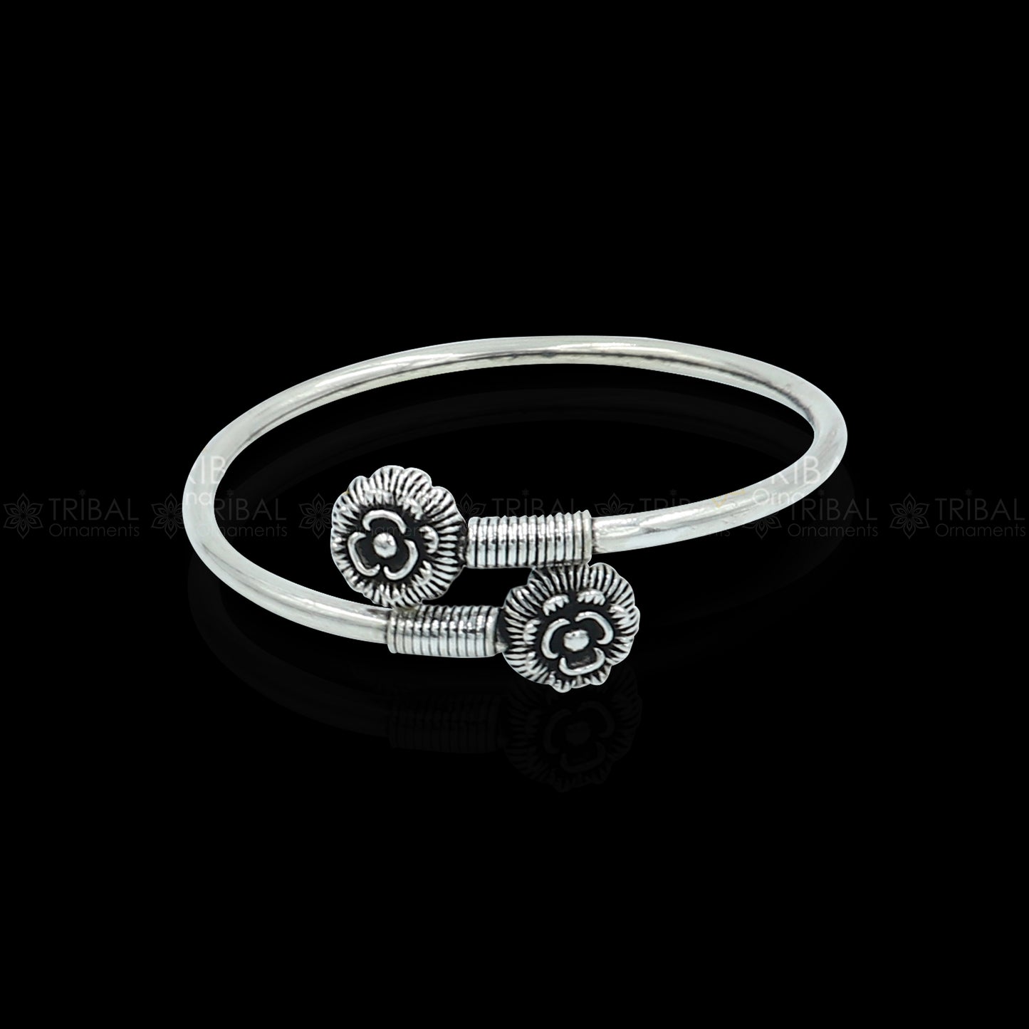 925 sterling silver handmade double flower design stylish kada bangle bracelet tribal jewelry nsk880 - TRIBAL ORNAMENTS