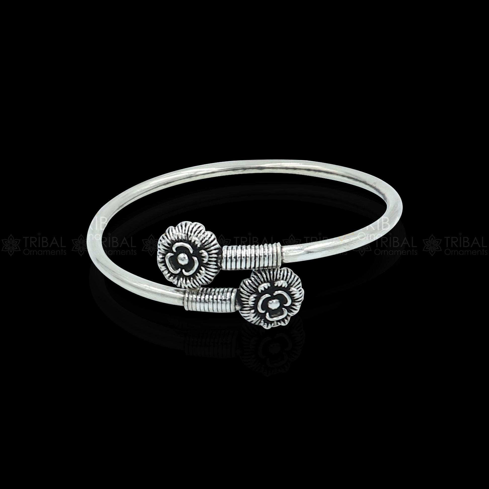925 sterling silver handmade double flower design stylish kada bangle bracelet tribal jewelry nsk880 - TRIBAL ORNAMENTS