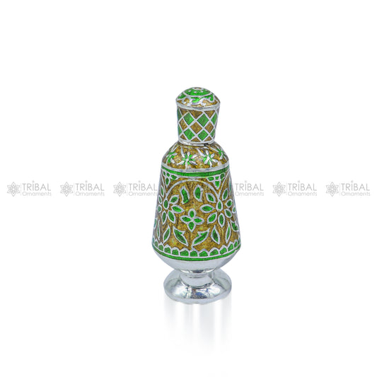 925 Sterling silver handmade fabulous meenakari trinket box, container box, casket box, sindoor box, enamel work customized  box stb862