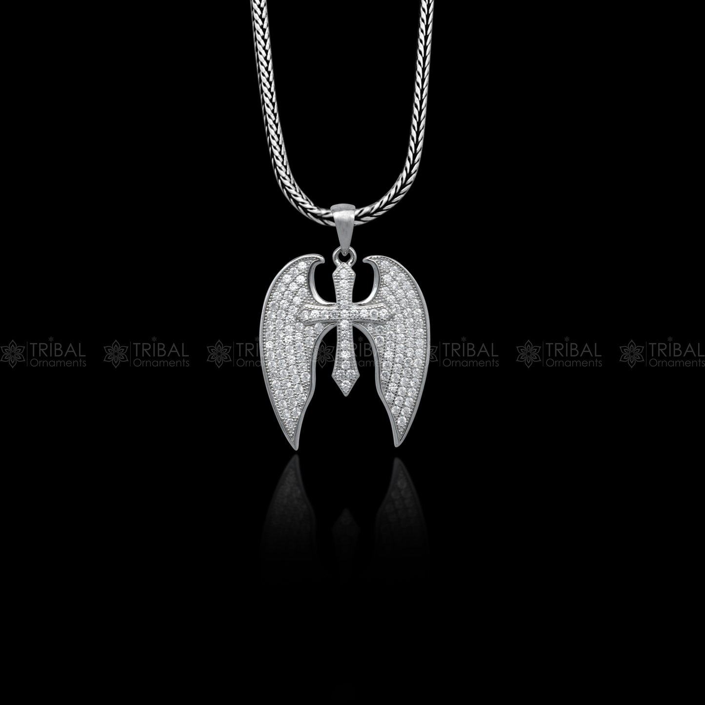 925 Sterling silver  cross wings design pendant nsp954