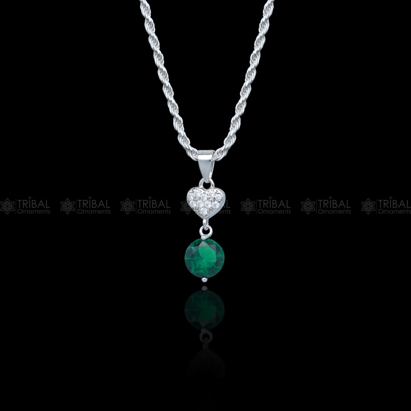 925 Sterling silver green diamond (emerald) round shape pendant set nsp966