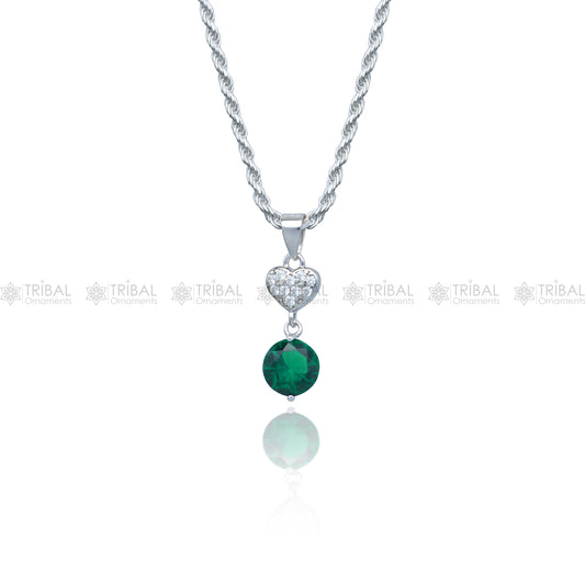 925 Sterling silver green diamond (emerald) round shape pendant set nsp966