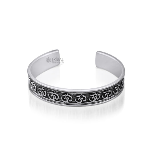 925 sterling silver handmade 'Aum' Mantra adjustable bangle bracelet kada, solid silver men's women's gifting jewelry from india cuff49