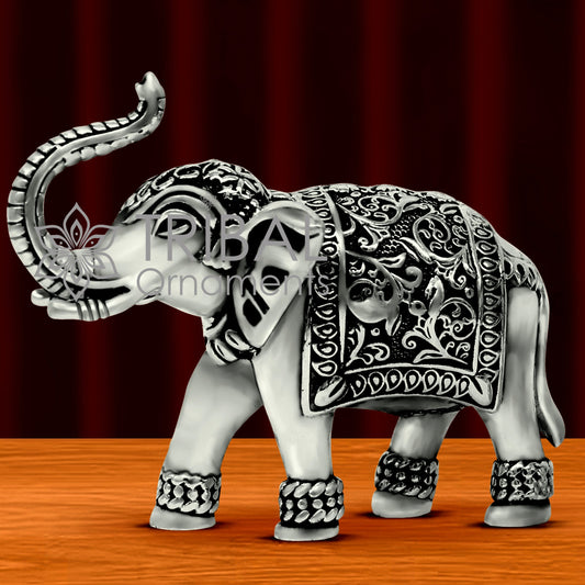 Pure 925 Sterling silver Kandrai work Nakshi design customized Elephant statue, puja article figurine, home décor puja articles art122 - TRIBAL ORNAMENTS