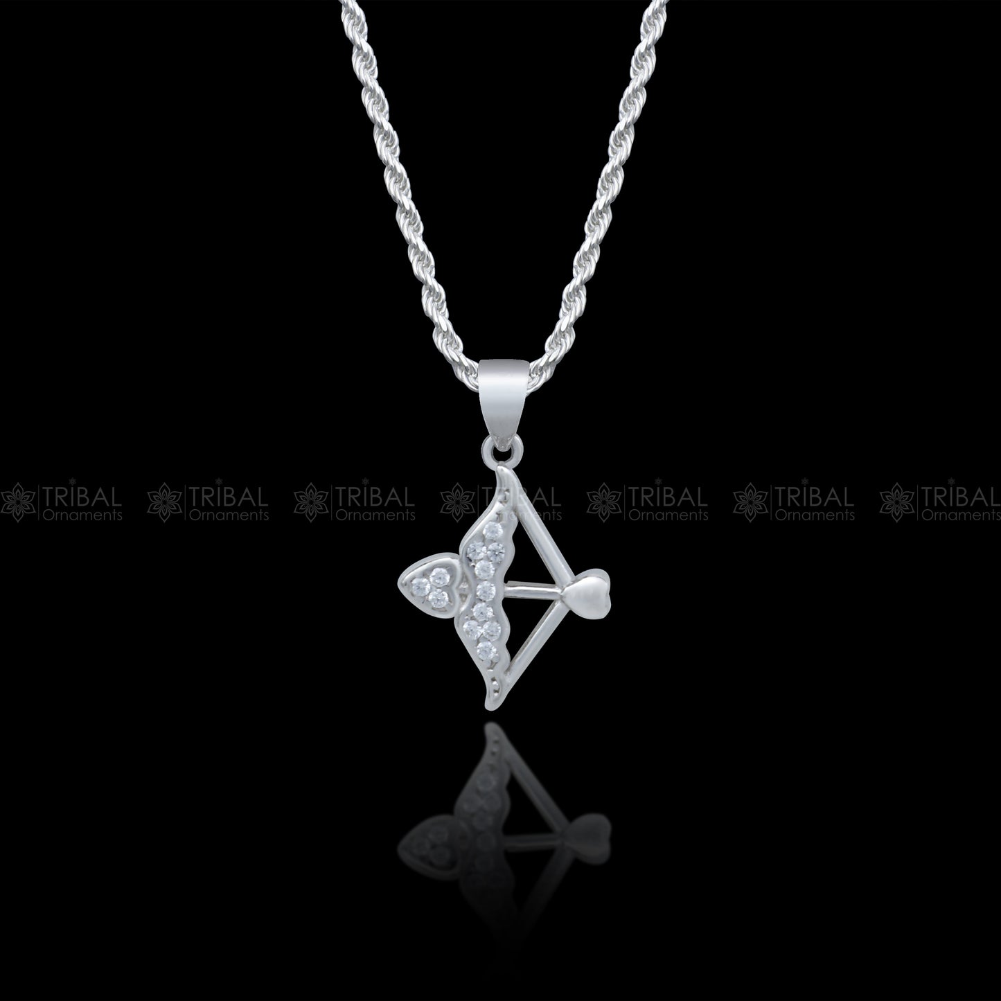 925 Sterling silver bow and arrow  archer design diamond cubic zirconia stone  pendant nsp987