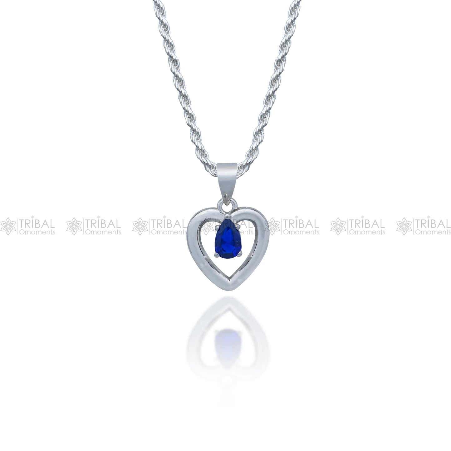 925 Sterling silver blue diamond (sapphire) with heart shape pendant set nsp968