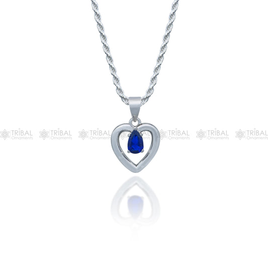 925 Sterling silver blue diamond (sapphire) with heart shape pendant set nsp968