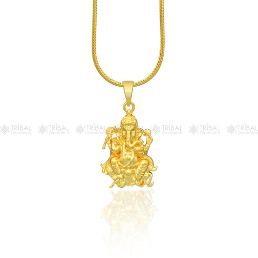 925 sterling silver gold polished Lord Ganesha  divine pendant nsp906 - TRIBAL ORNAMENTS