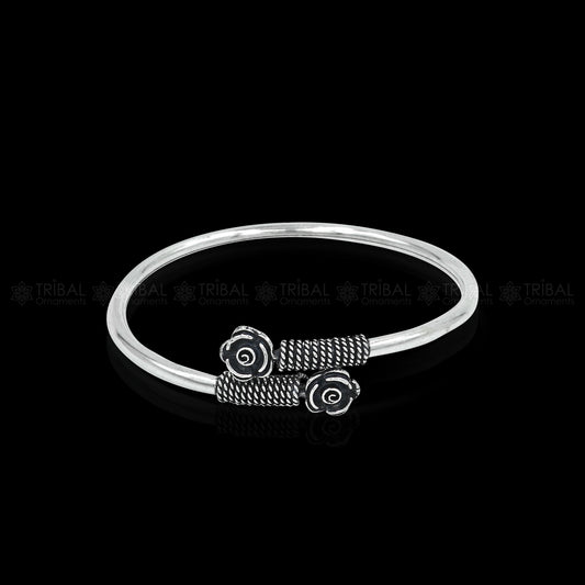 925 sterling silver handmade flower design stylish kada bangle bracelet tribal jewelry nsk886