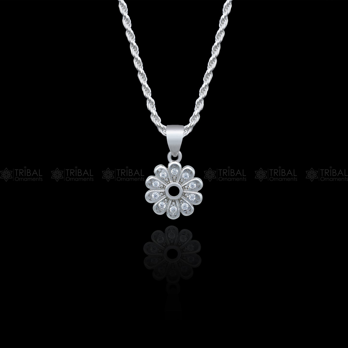 925 Sterling silver flower design diamond cubic zirconia stone  pendant nsp988