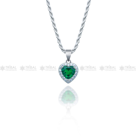 925 Sterling silver green diamond (emerald) heart shape pendant set nsp967