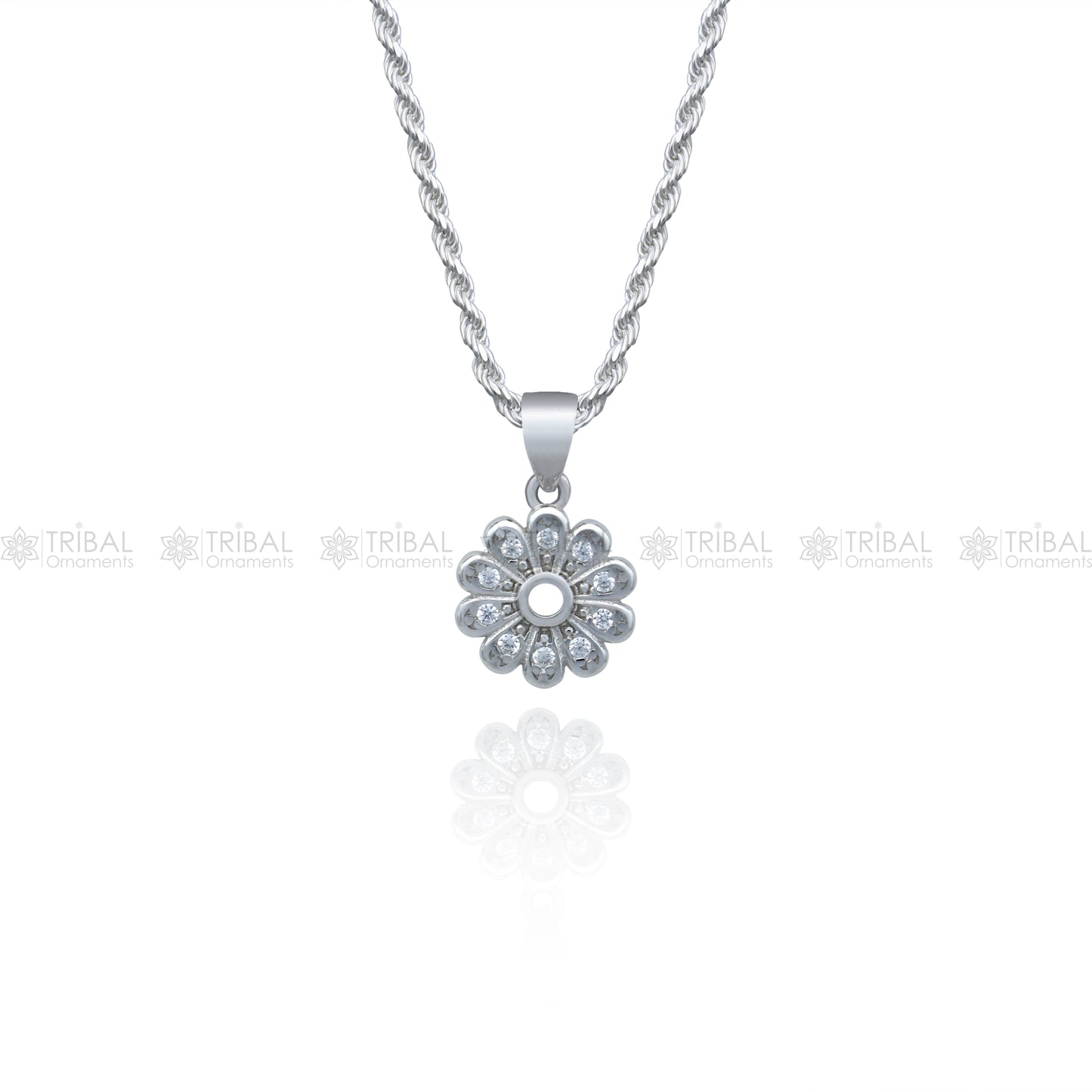 925 Sterling silver flower design diamond cubic zirconia stone  pendant nsp988