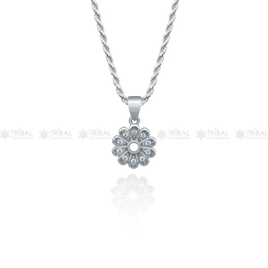 925 Sterling silver flower design diamond cubic zirconia stone  pendant nsp988