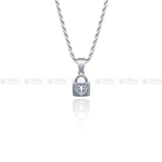 925 Sterling silver lock shape diamond cubic zirconia stone  pendant nsp985