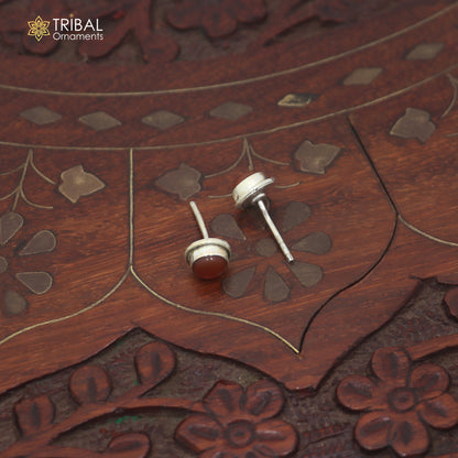 925 sterling silver round shape brown stone stud earring best unisex jewelry er383