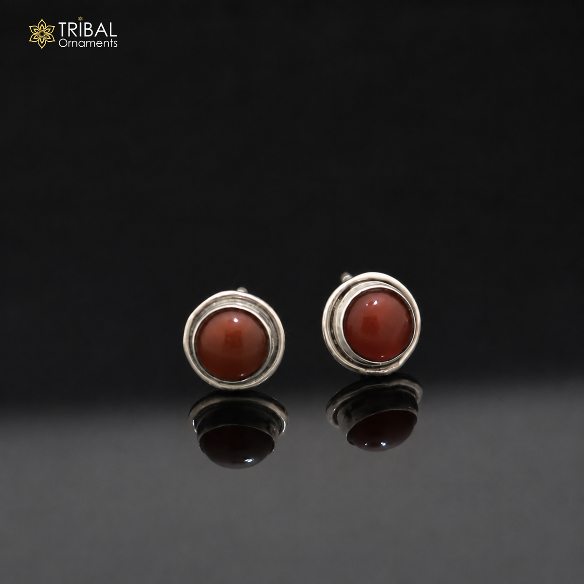 925 sterling silver round shape brown stone stud earring best unisex jewelry er383