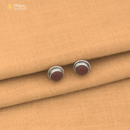 925 sterling silver round shape brown stone stud earring best unisex jewelry er383