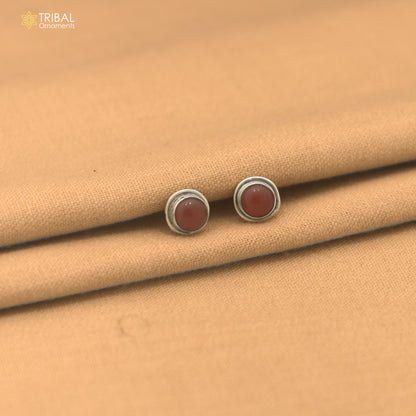 925 sterling silver round shape brown stone stud earring best unisex jewelry er383