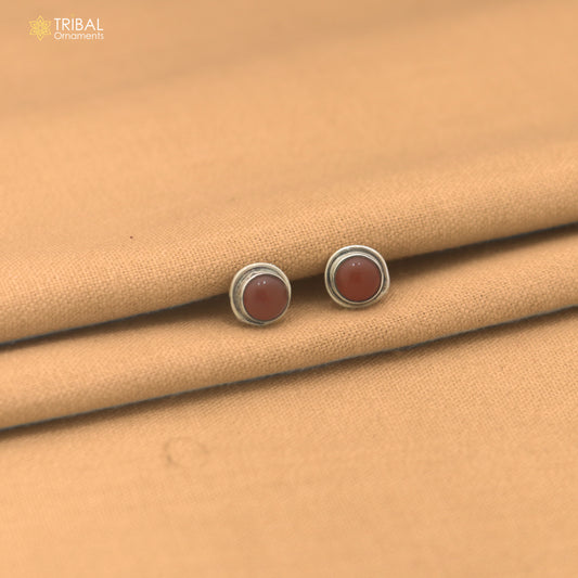 925 sterling silver round shape brown stone stud earring best unisex jewelry er383