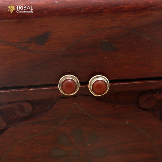 925 sterling silver round shape brown stone stud earring best unisex jewelry er383