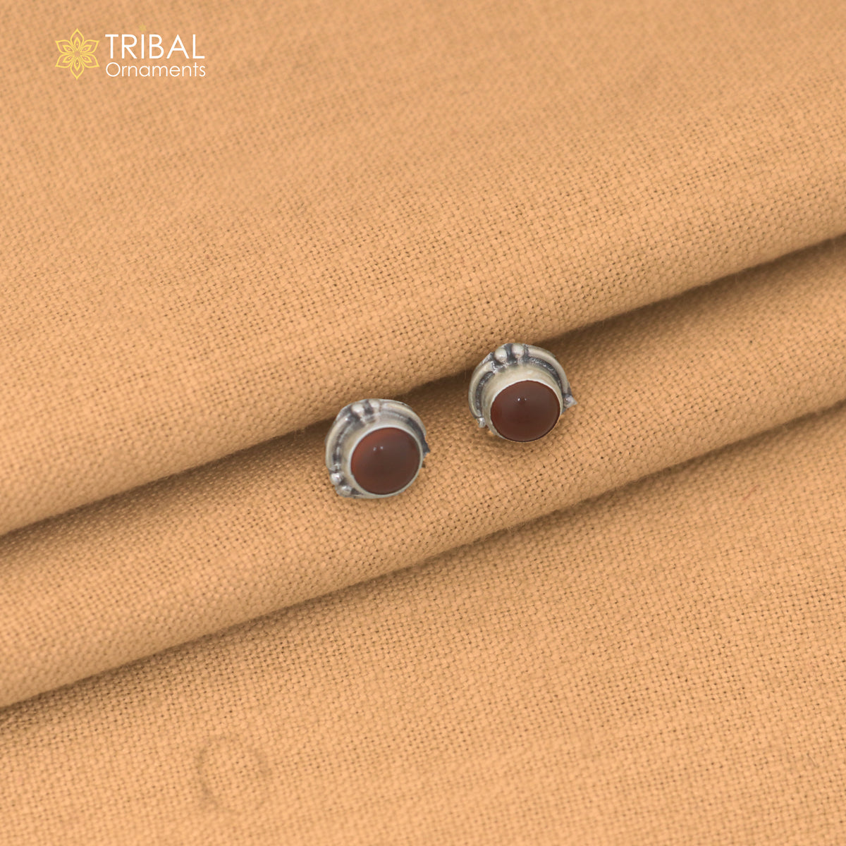 925 sterling silver round shape brown stone stud earring best unisex jewelry er384