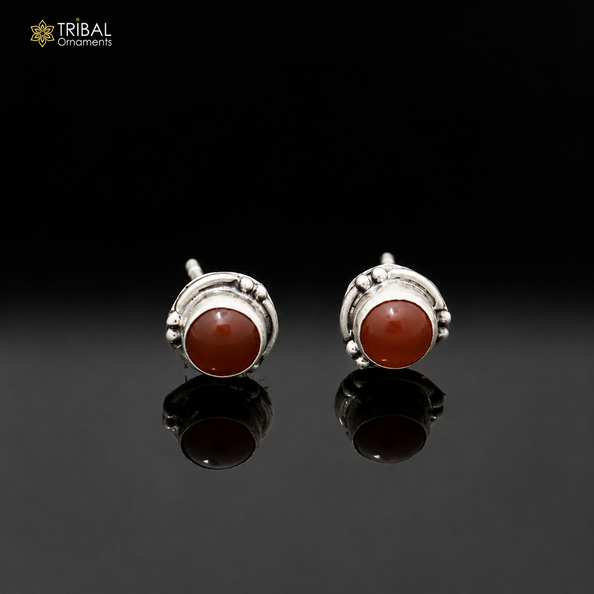 925 sterling silver round shape brown stone stud earring best unisex jewelry er384
