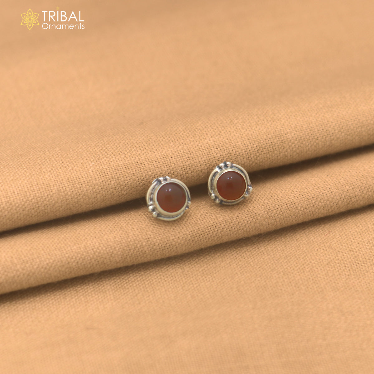 925 sterling silver round shape brown stone stud earring best unisex jewelry er384