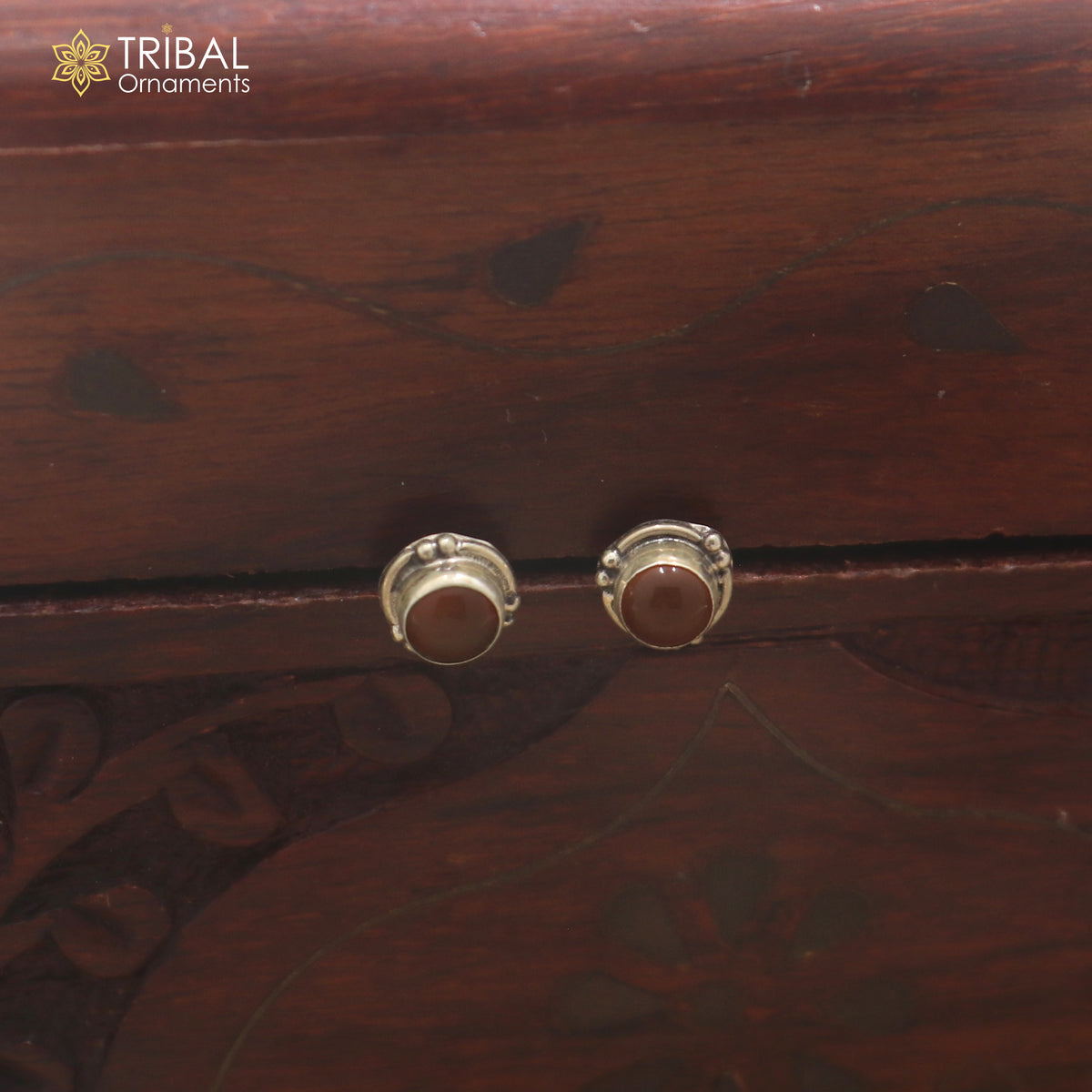 925 sterling silver round shape brown stone stud earring best unisex jewelry er384