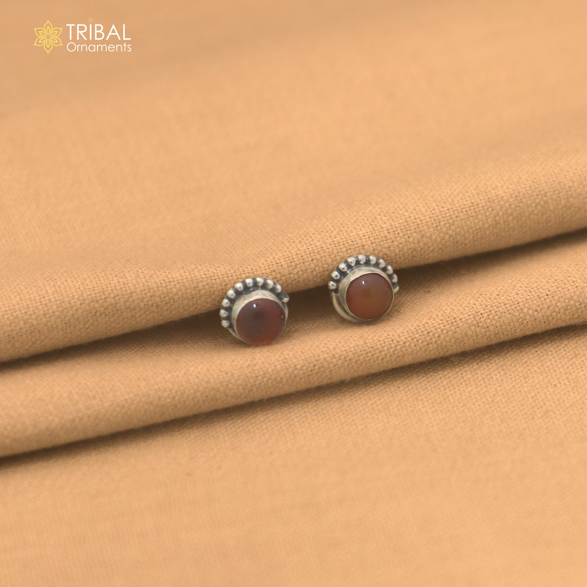 925 sterling silver round shape brown stone stud earring best unisex jewelry er385
