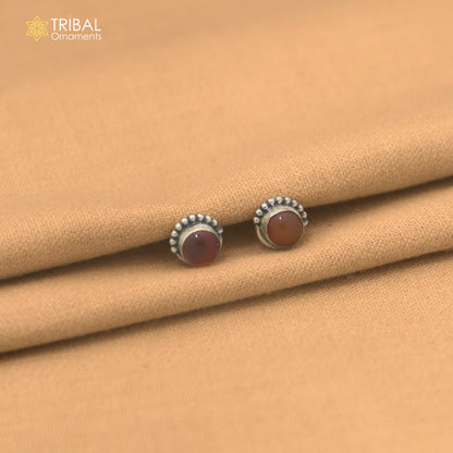 925 sterling silver round shape brown stone stud earring best unisex jewelry er385