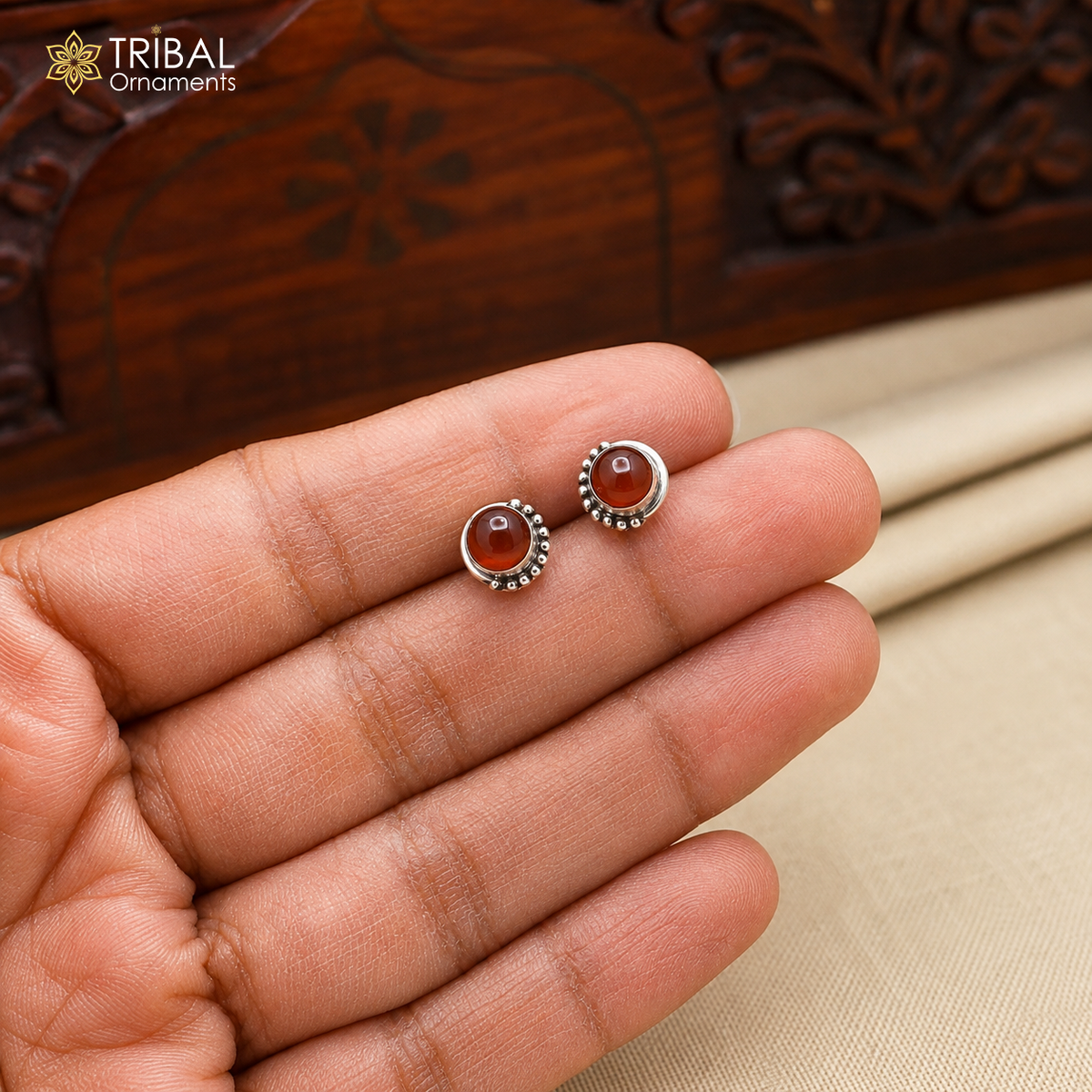 925 sterling silver round shape brown stone stud earring best unisex jewelry er385