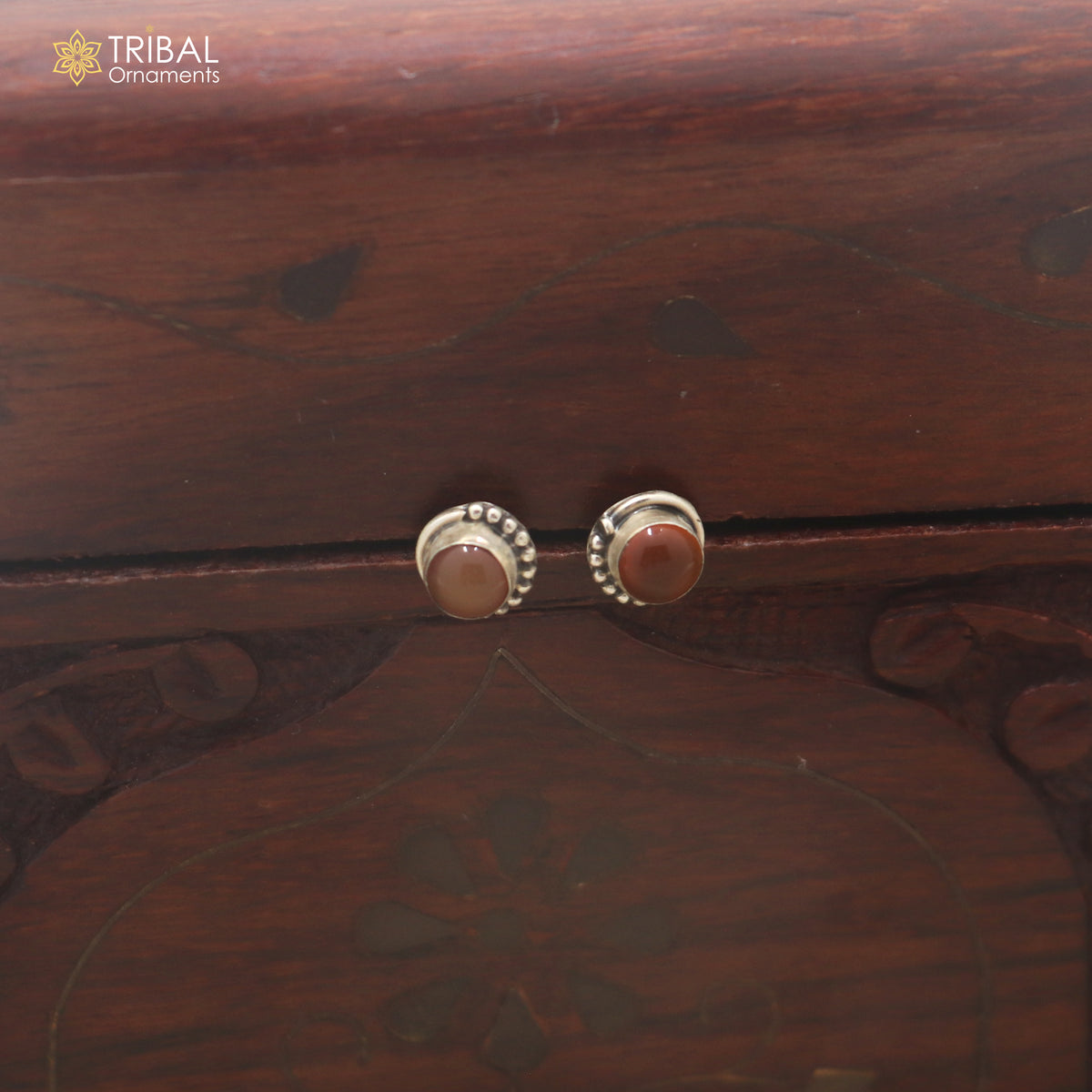 925 sterling silver round shape brown stone stud earring best unisex jewelry er385