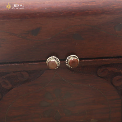 925 sterling silver round shape brown stone stud earring best unisex jewelry er385