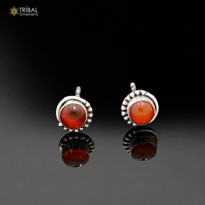 925 sterling silver round shape brown stone stud earring best unisex jewelry er385