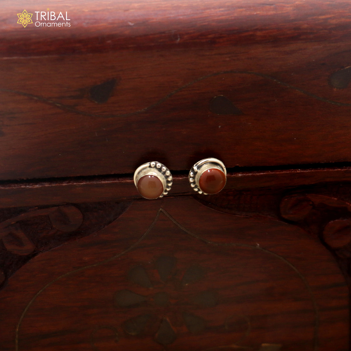 925 sterling silver round shape brown stone stud earring best unisex jewelry er385