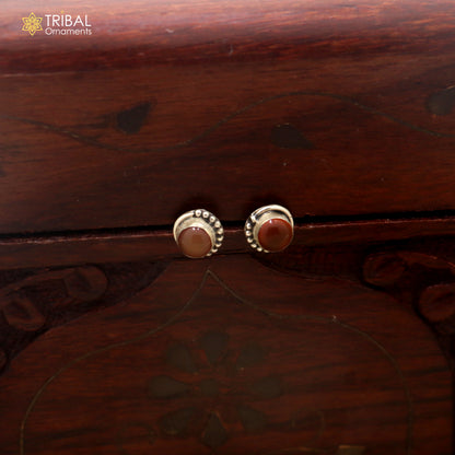 925 sterling silver round shape brown stone stud earring best unisex jewelry er385