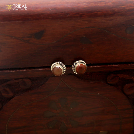 925 sterling silver round shape brown stone stud earring best unisex jewelry er385
