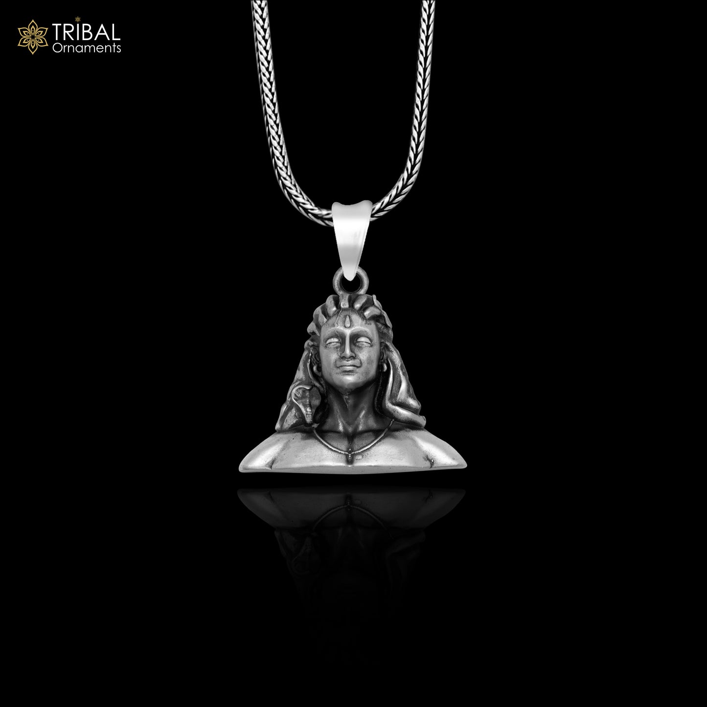 925 sterling silver lord Adiyogi shiva divine Pendant with chain tribal jewellery nsp1012