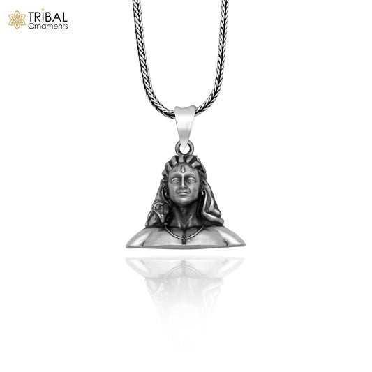 925 sterling silver lord Adiyogi shiva divine Pendant with chain tribal jewellery nsp1012