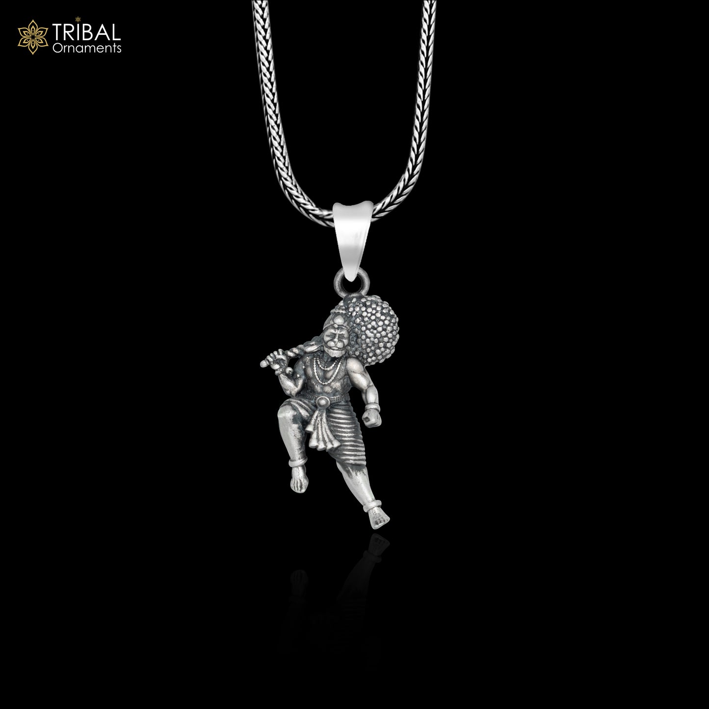 925 sterling silver lord Hanuman ji divine Pendant with chain tribal jewellery nsp1014