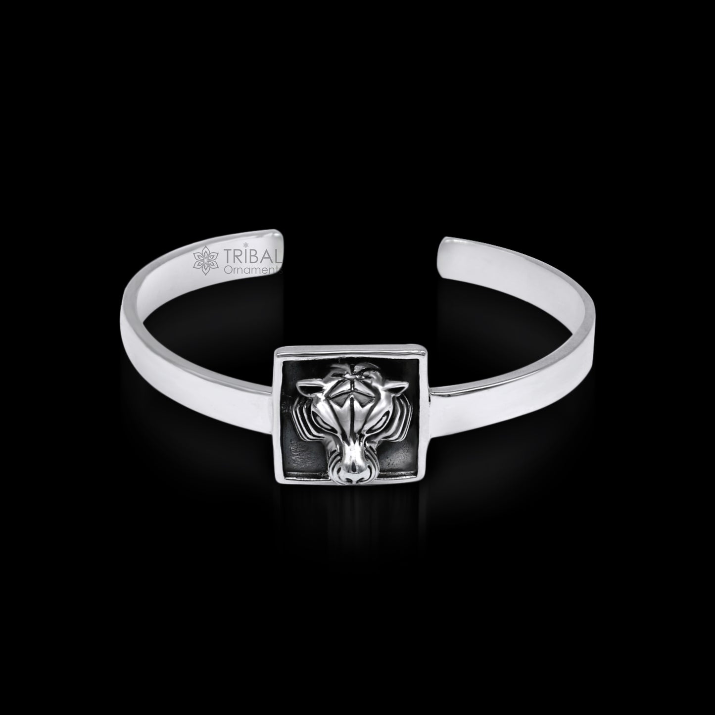 925 sterling silver handmade lion face design adjustable bangle cuff bracelet kada, best unisex gifting ethnic jewelry india nsk368