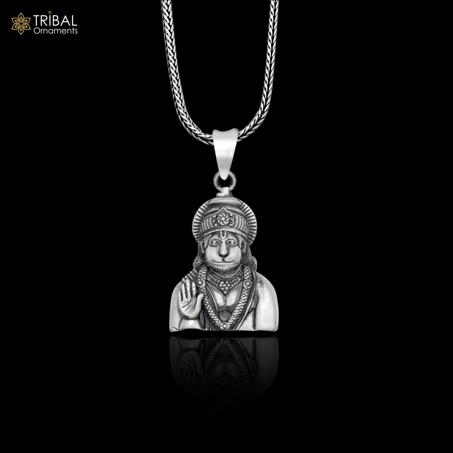 925 sterling silver lord Hanuman ji divine Pendant  with chain tribal jewellery nsp1018