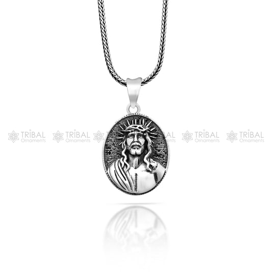 925 Sterling silver handmade  unique design mens silver Jesus pendant nsp873