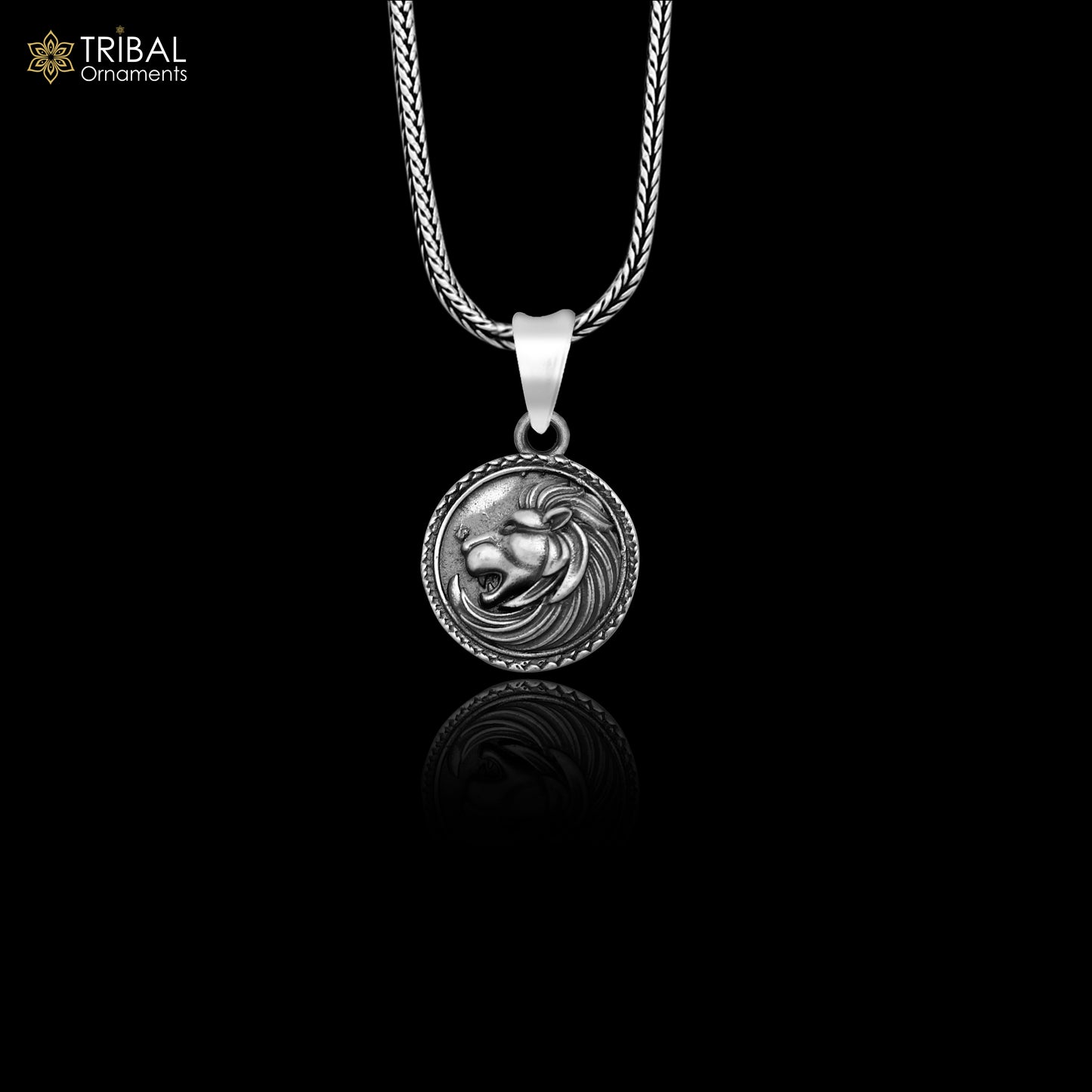 925 sterling silver lion head Pendant  with chain tribal  jewellery nsp1022