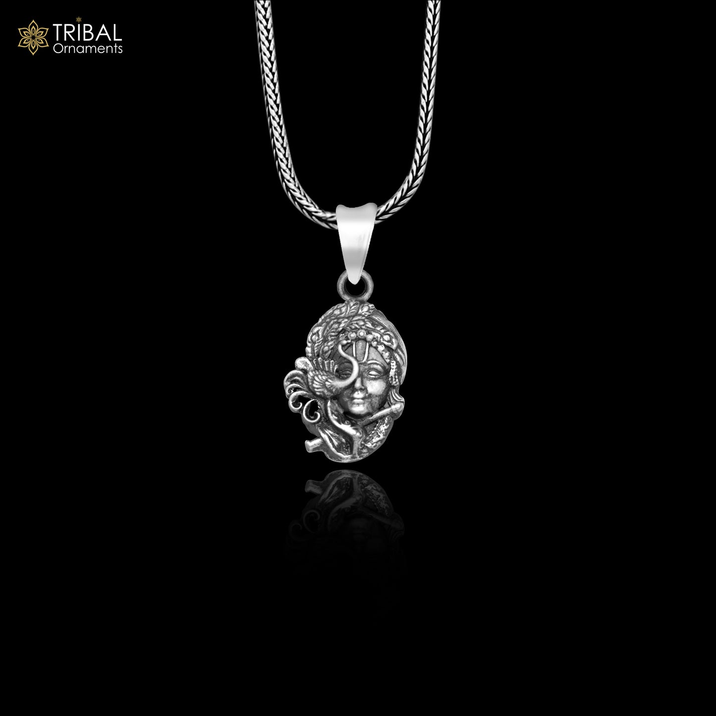 925 sterling silver lord Krishna Pendant  with chain tribal jewellery nsp1036