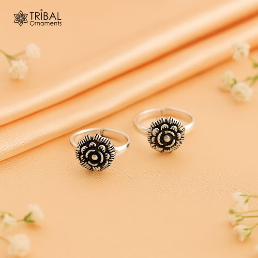 925 sterling silver handmade fabulous flower design toe ring band tribal belly dance vintage style ethnic brides jewelry ytr32