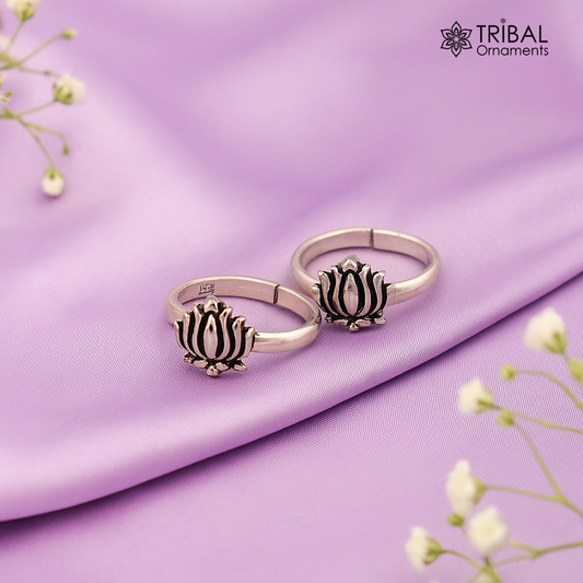 925 sterling silver handmade fabulous lotus design toe ring band tribal belly dance vintage style ethnic brides jewelry ytr31